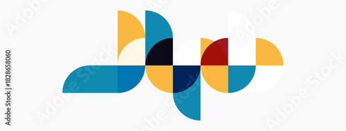 Abstract geometric design. Overlapping colorful shapes create flowing pattern. Modern aesthetic, simple composition.