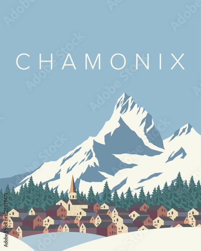 Chamonix travel poster, banner, cover