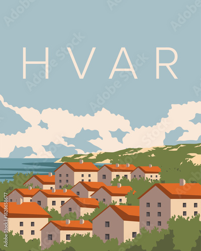 Hvar Croatia travel poster, card, cover