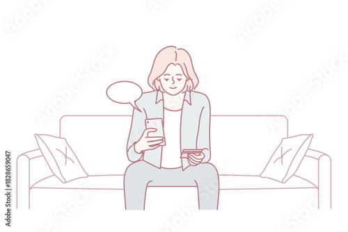 women relaxing comfortably, females resting casually on sofas with gadgets, multiple females peacefully reclining on sofas while engaging with their portable electronic devices