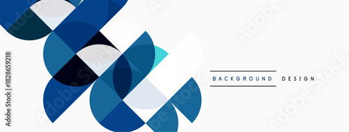 Abstract geometric shapes overlap, creating dynamic blue composition. White space provides clean contrast, modern feel.