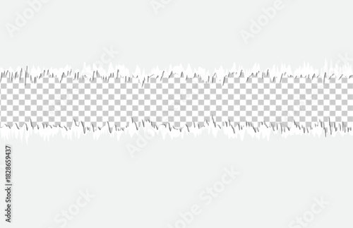 Vector realistic illustration of torn paper with shadow on transparent background. White paper ripped message torn background. Realistic paper scraps with torn edges. White ripped paper