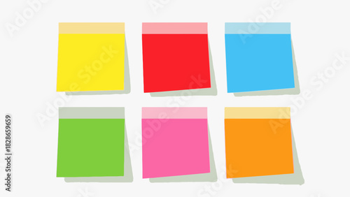 Six vibrant sticky notes offer a colorful way to capture ideas, schedule tasks, and boost productivity in creative projects and dynamic work environments