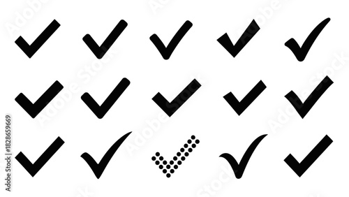 Diverse set of check marks for approval, verification, and task completion in modern designs, perfect for user interfaces and positive feedback visuals
