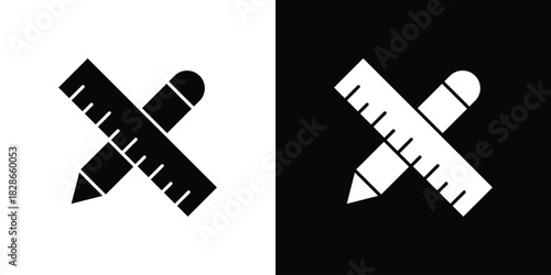 Pencil and ruler icons symbol for web and mobile filled vector isolated