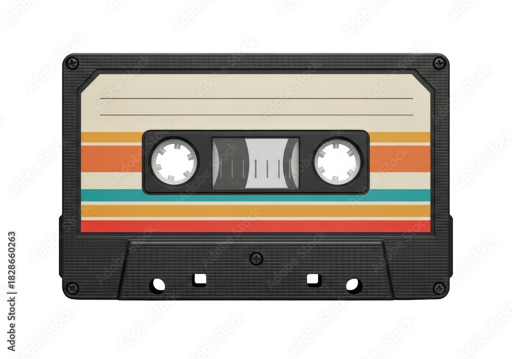 Obraz premium Retro cassette tape illustration evokes vintage nostalgia, perfect for music lovers and 80s themed designs, adding a touch of classic cool to any project