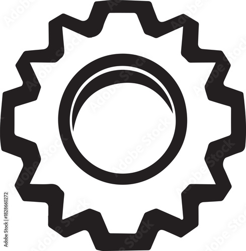 Black and white vector illustration of a gear with a hole in the center.