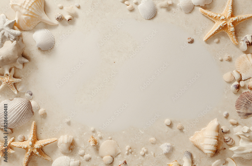 Obraz premium Capture summer's essence with this elegant starfish and seashell border for a coastal theme design project