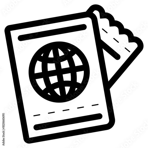 passport with flight ticket icon