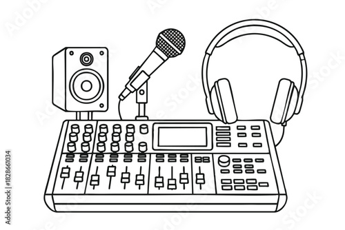 Professional Audio Mixing Console with Microphone and Headphones