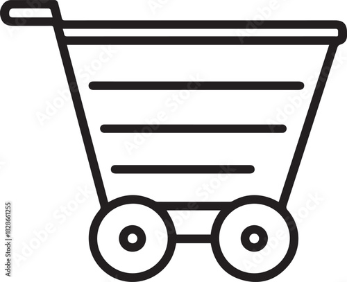 Illustration of a shopping cart with four wheels and horizontal lines.