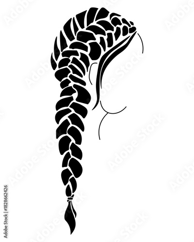 Silhouette of a stylish hairstyle with a wide braid on the side, fashionable women's braiding for design
