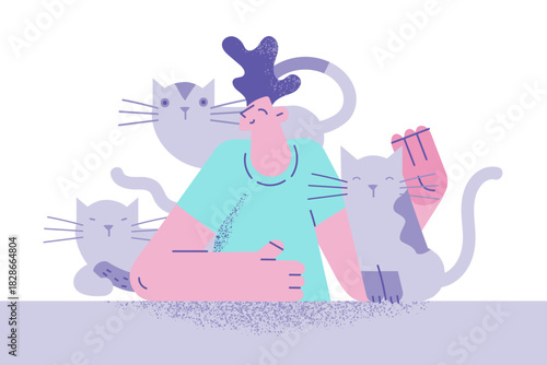 Cat lover and person concept.