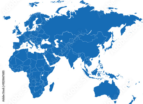 Geographic Map of the World's Eastern Hemisphere, Depicting Political Borders of Countries Across Europe, Asia, Africa, and Australia, Clean Vector Design for Educational Presentations