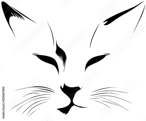 Whiskers Serendipity: Black White Silhouette Cat Head | Clean, isolated vector art for creative projects.