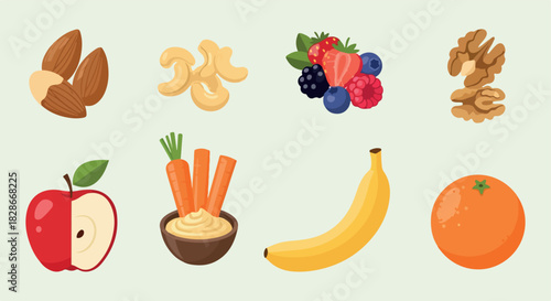 Healthy snacks and fruits assortment with transparent background