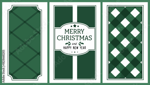 Elegant christmas card designs with green plaid and festive holiday greetings