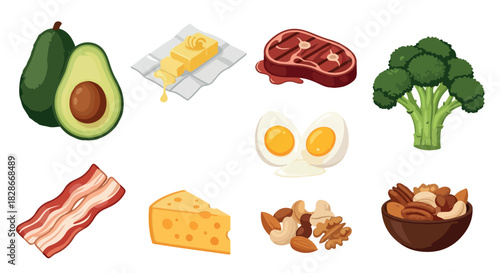 Keto foods collection with transparent background