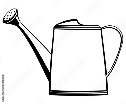 Vintage Elegance: Black White Watering Can Flat Vector Icon | Clean, isolated vector art for creative projects.