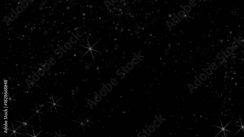 Weiße Sterne fliegen nach unten, isoliert auf schwarzem Hintergrund.