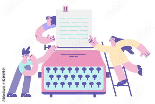 Retro styled typewriter in process concept.