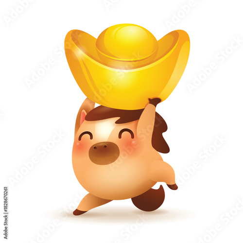 Cute Little Cartoon Horse. Chinese Golden Ingot