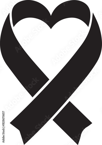 Black heart ribbon awareness symbol for world aids day and support causes