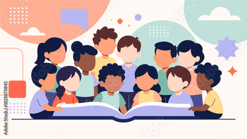 International Education Day – Diverse Children Learning Together with Open Book Illustration