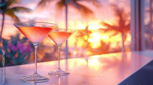 Sunset cocktails tropical bar drinks vacation