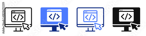 Vector icon or logo related to programming and coding, IT-business, computer and internet technology. Symbol for website or app UI, logo design, illustration