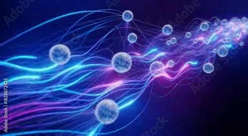 Digital Neuron Network: An abstract depiction of interconnected digital neurons pulsing with energy, showcasing the intricate web of networks and information flow.