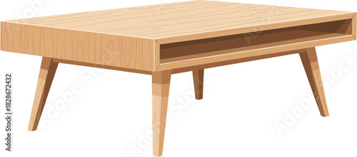 Create a Modern wooden coffee table vector art with white background.