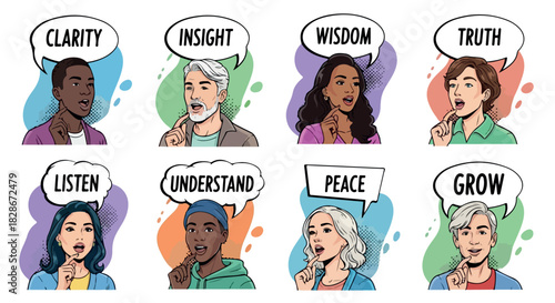 Wisdom, truth, clarity concepts with diverse people