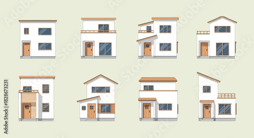 Modern house facades in various styles