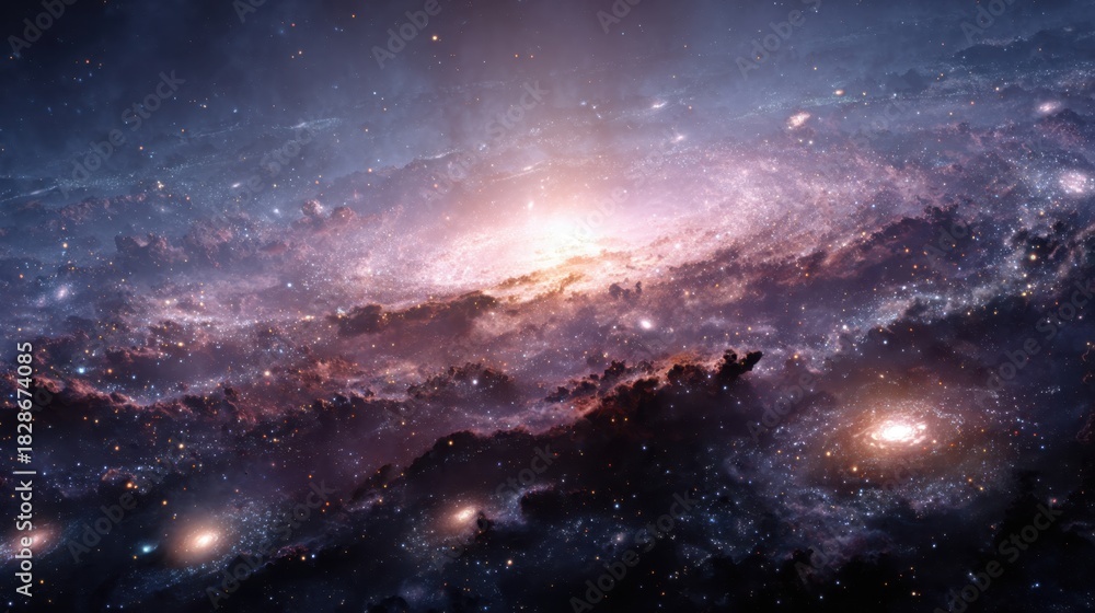 Fototapeta premium Stunning View of a Galaxy in Deep Space with Bright Stars and Nebulae