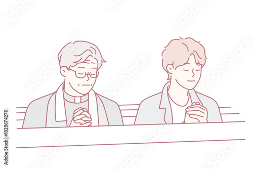 Quiet congregation in prayer, Serene congregational gathering focused on peaceful prayer and reflection, Peaceful and silent church assembly dedicated to prayerful meditation and spiritual connection