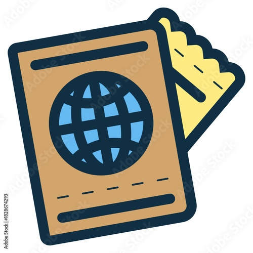 passport with flight ticket icon
