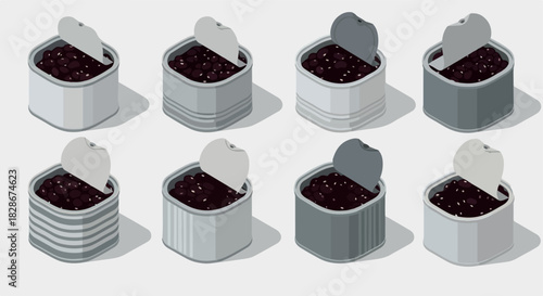 Opened cans with beans food product collection