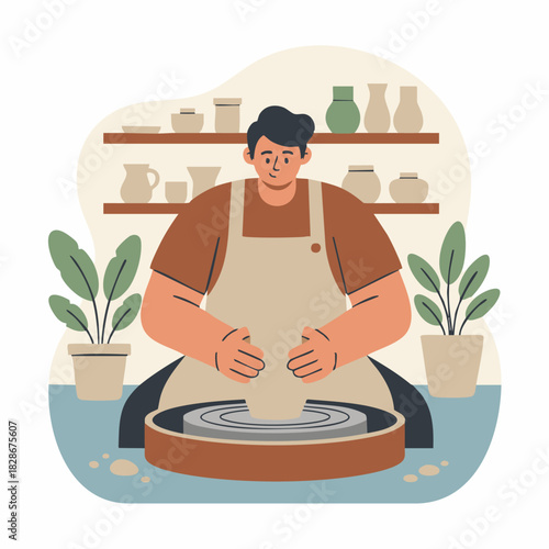 artisan man crafting pottery on wheel