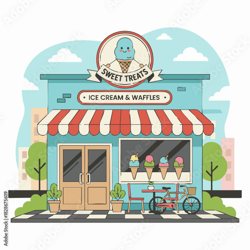 charming sweet shop facade cartoon illustration