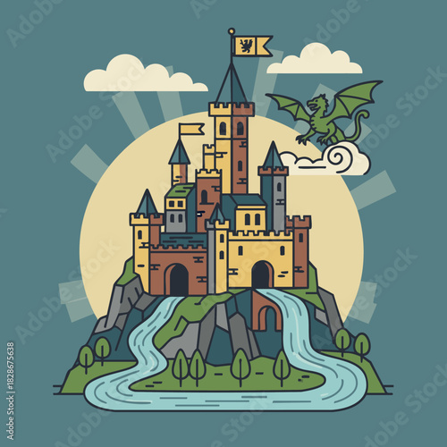 enchanted kingdom castle guarded by a dragon