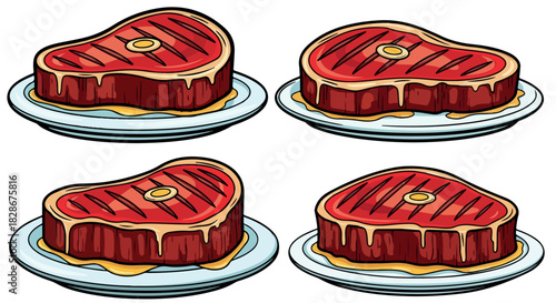 Grilled steak on plate with savory sauce