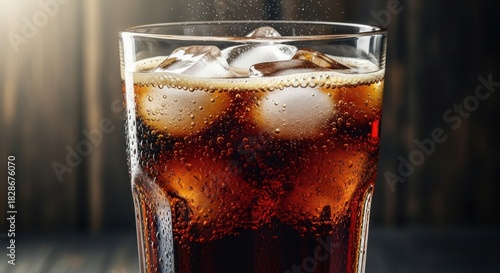 Wallpaper Mural Cold Glass of Cola with Ice Cubes on Dark Wooden Background Torontodigital.ca