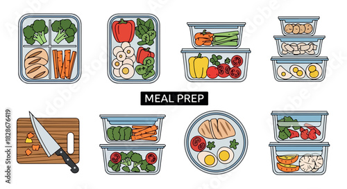 Meal prep containers with healthy food ingredients
