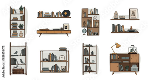 Home decor shelves with books and plants