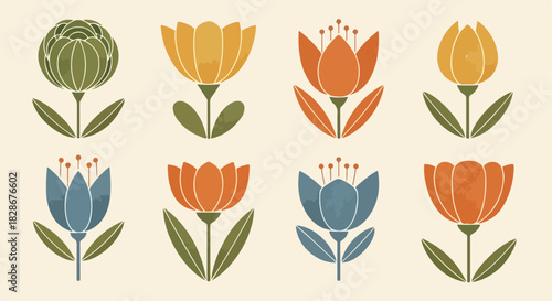 Floral elements collection in muted colors