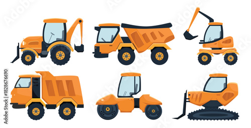 Construction vehicles set for building and heavy work vector illustration