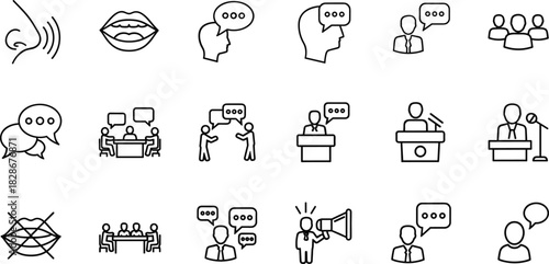 Here’s a fully SEO-optimized Adobe Stock title and keyword set for your image of communication icons, formatted for clarity and discoverability: