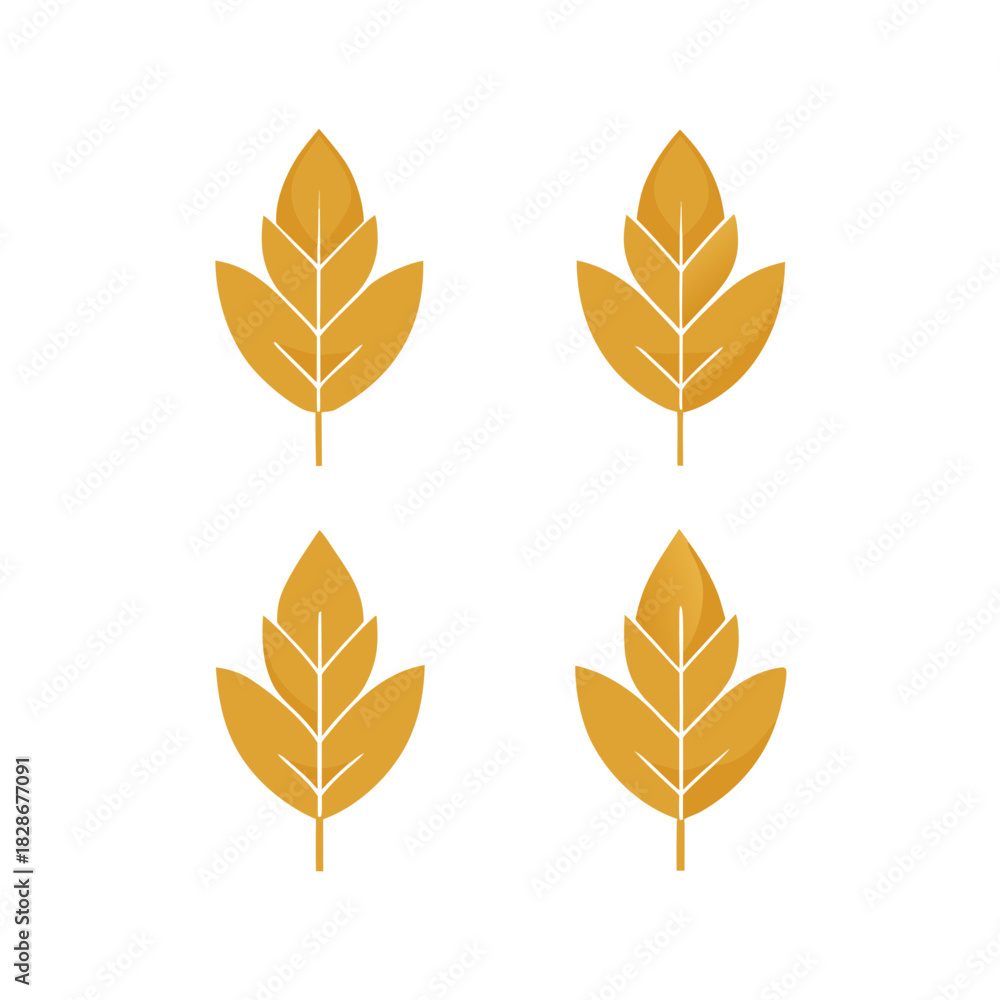 Fototapeta premium Four golden leaves symbol design element nature ecology season