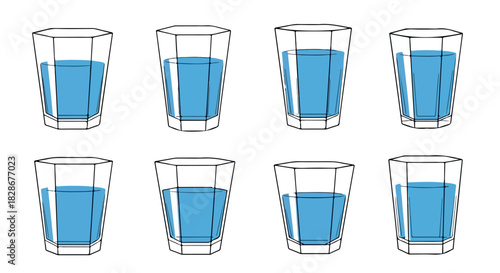 Glasses with water, different levels, simple style